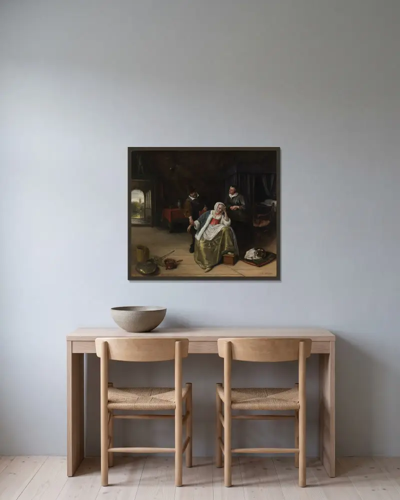 The Lovesick Maiden av Jan Steen inramad på en vägg