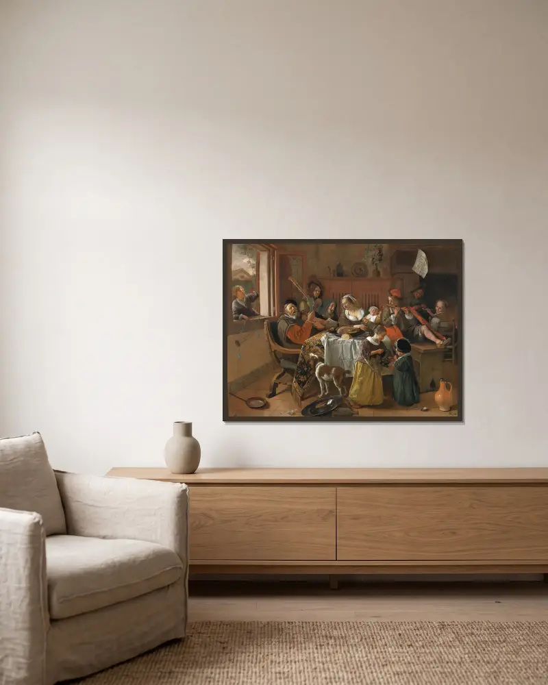 The Merry Family av Jan Steen inramad på en vägg
