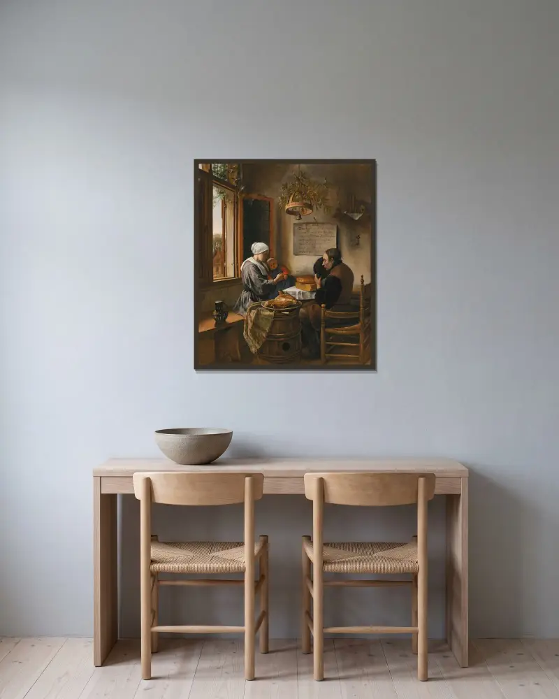 Bönen före måltiden av Jan Steen inramad på en vägg