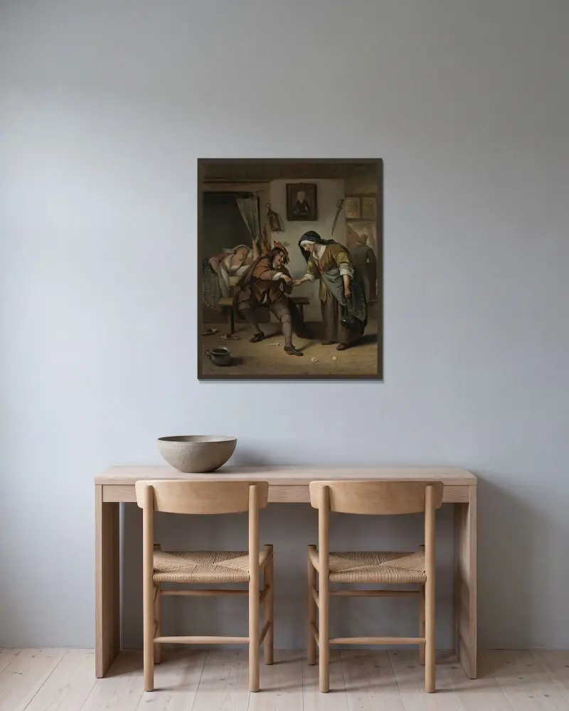 Kopplerskan av Jan Steen inramad på en vägg