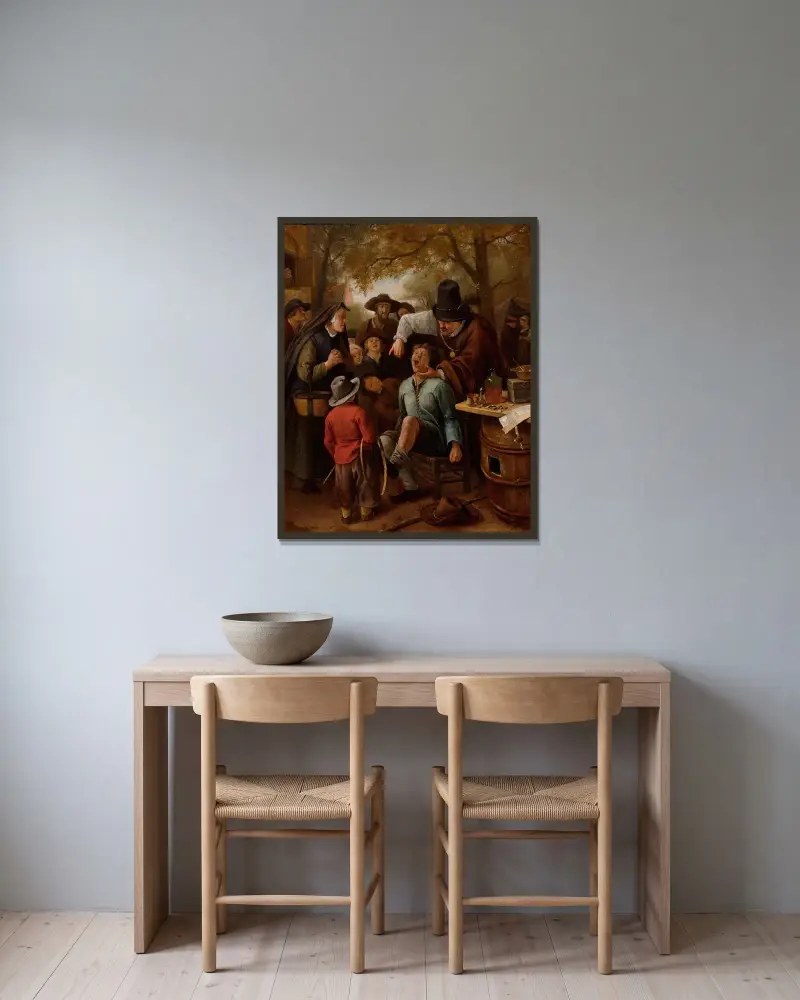 Tandutdragaren av Jan Steen inramad på en vägg