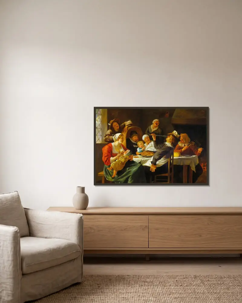 Trettondagsfesten av Jan Steen inramad på en vägg