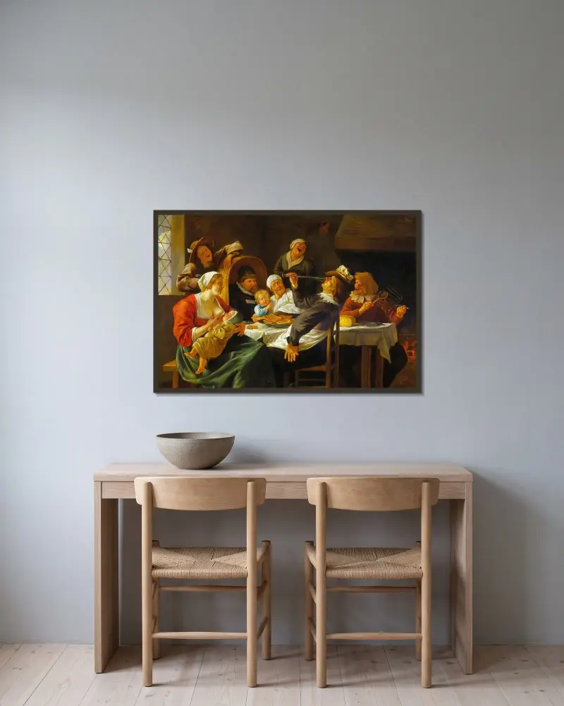 Trettondagsfesten av Jan Steen inramad på en vägg