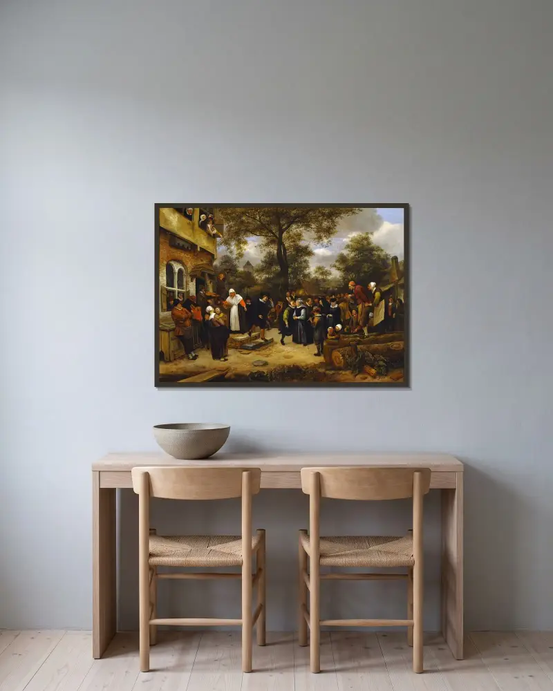 Bondbröllop av Jan Steen inramad på en vägg