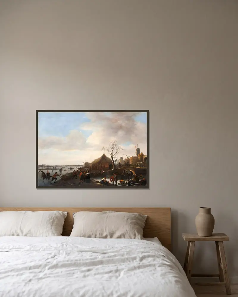 Vinterscen av Jan Steen inramad på en vägg