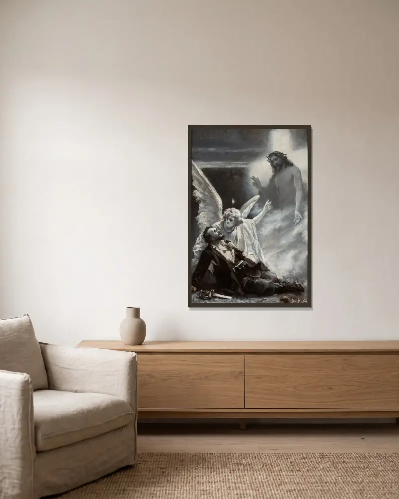 Allegorical scene – Insurgent’s death av Jan Styka inramad på en vägg