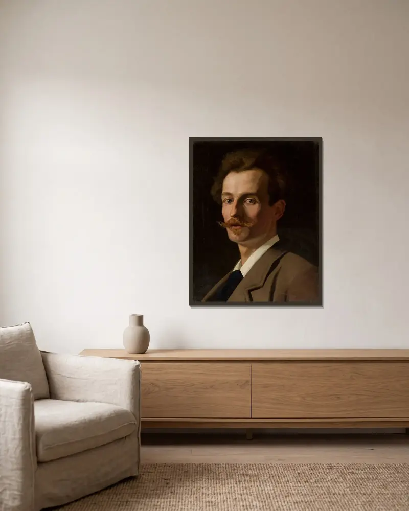 Portrait of Franciszek Krudowski, painter av Jan Styka inramad på en vägg