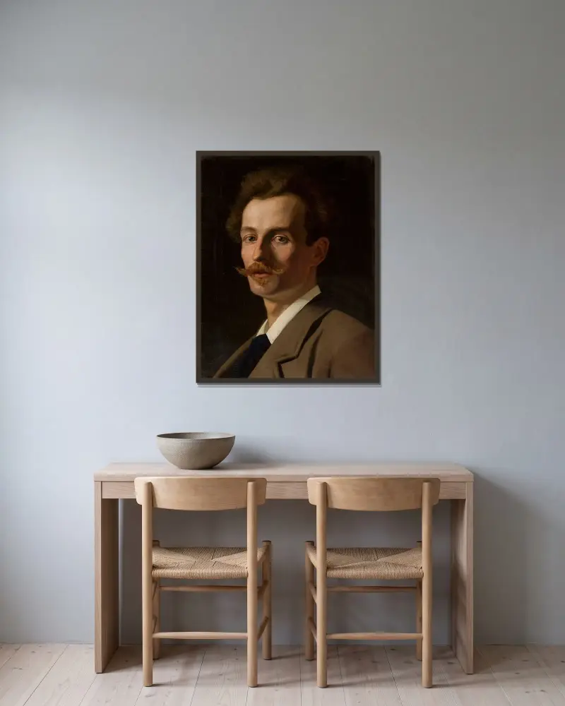 Portrait of Franciszek Krudowski, painter av Jan Styka inramad på en vägg