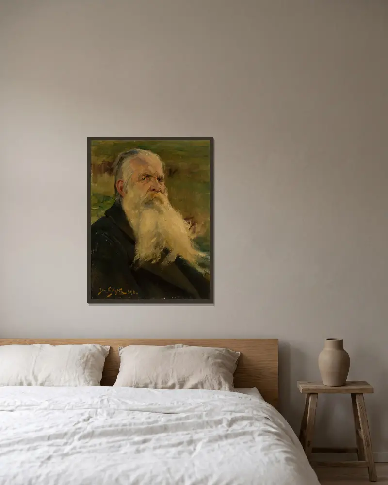 Porträtt av poeten Karol Brzozowski av Jan Styka inramad på en vägg