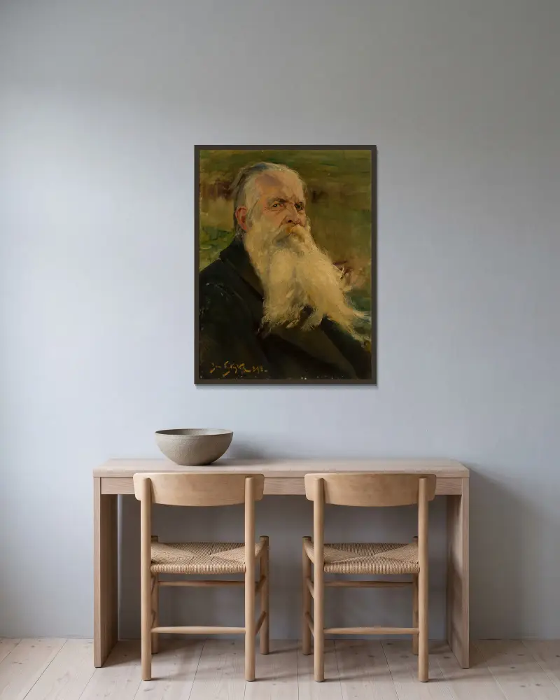 Porträtt av poeten Karol Brzozowski av Jan Styka inramad på en vägg
