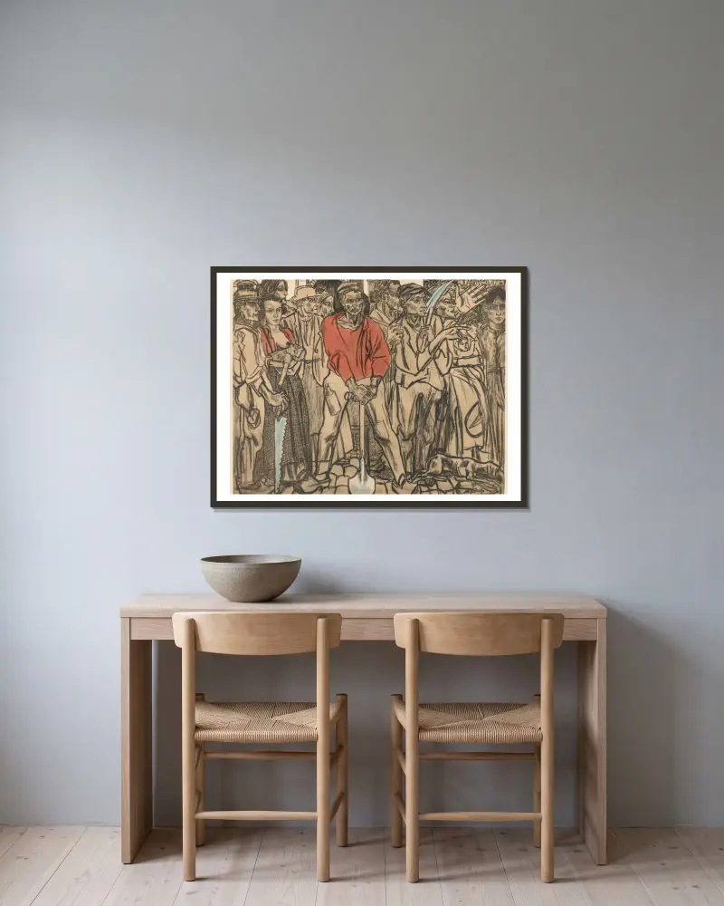 A Group of Laborers av Jan Toorop inramad på en vägg