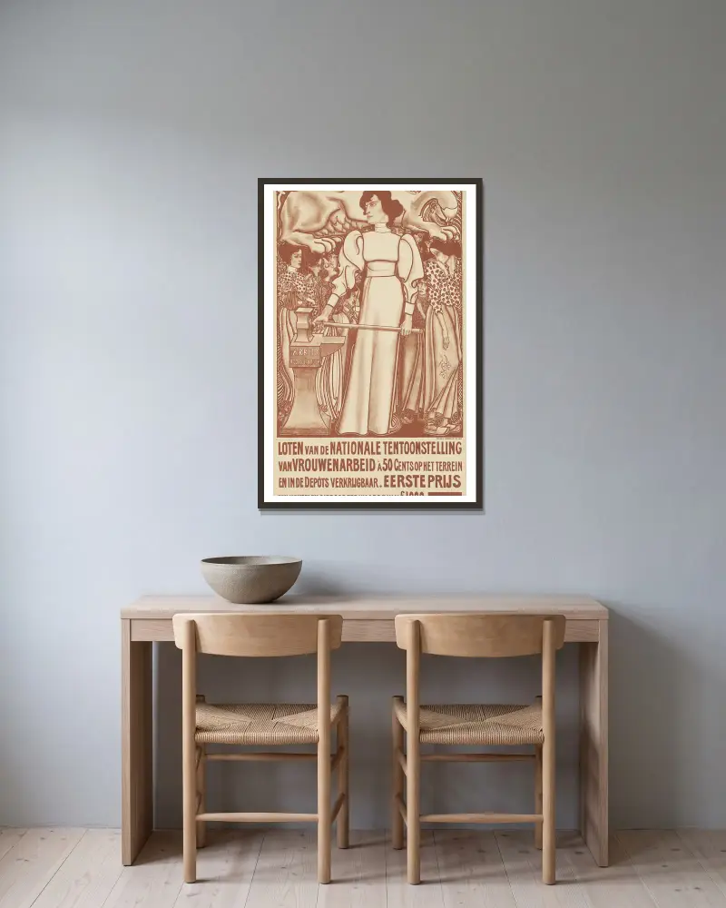 Arbeid voor de vrouw av Jan Toorop inramad på en vägg