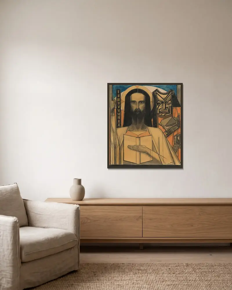 Studie till 'Kristus i öknen' av Jan Toorop inramad på en vägg