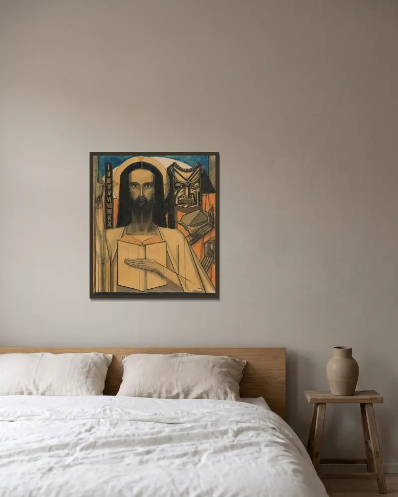 Studie till 'Kristus i öknen' av Jan Toorop inramad på en vägg