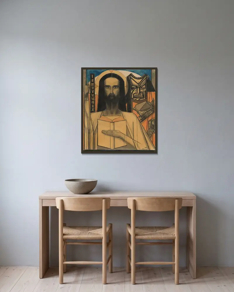 Studie till 'Kristus i öknen' av Jan Toorop inramad på en vägg