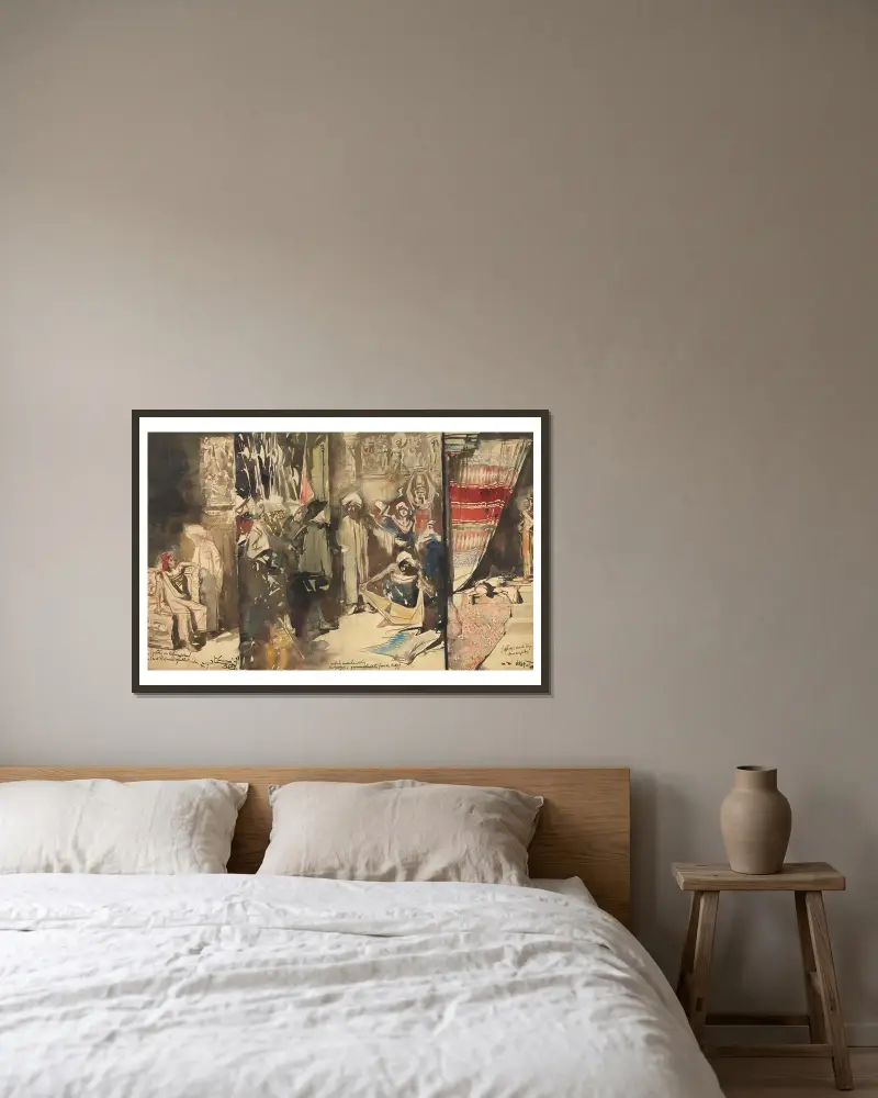 Große indische Triptychon von Jan Toorop gerahmt an einer Wand