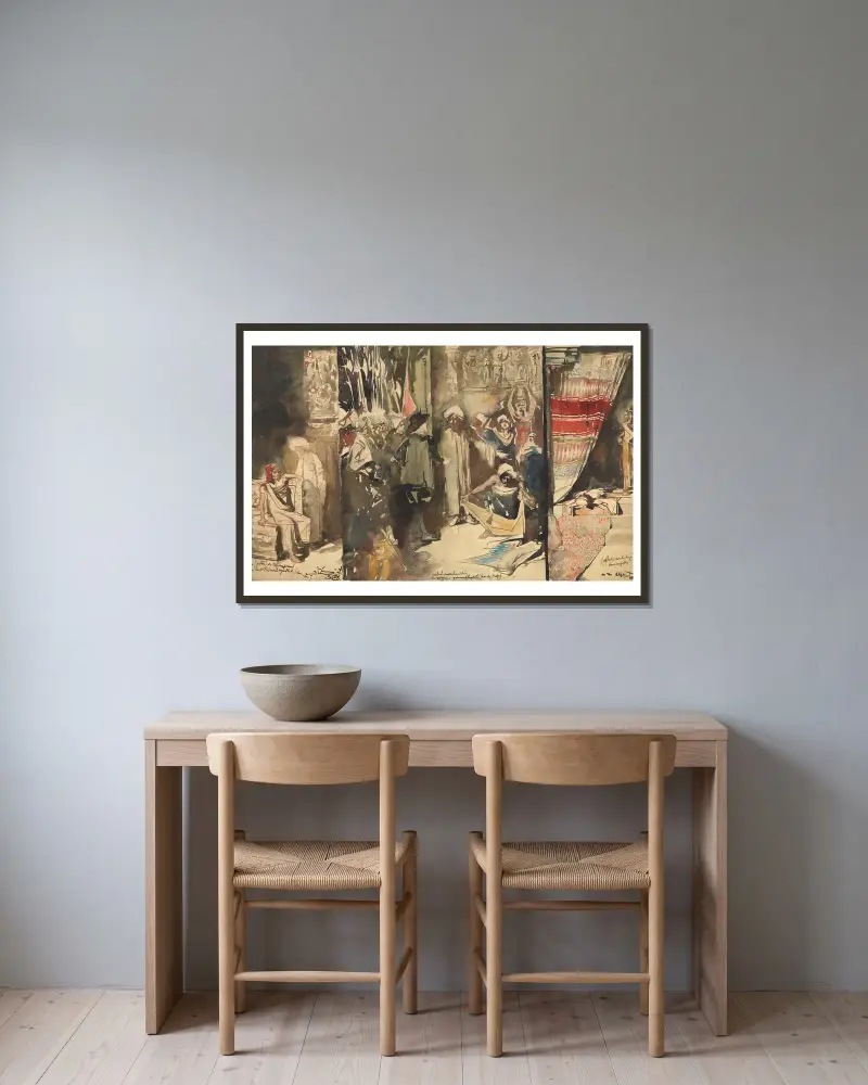 Große indische Triptychon von Jan Toorop gerahmt an einer Wand