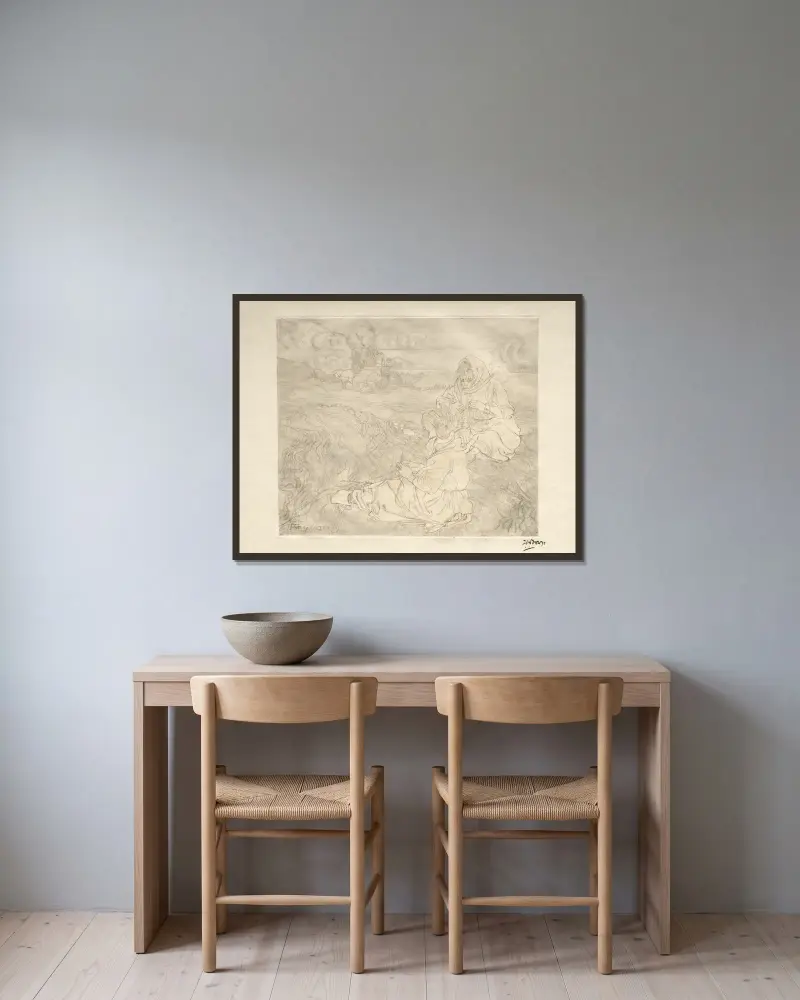 Netzflickerinnen von Jan Toorop gerahmt an einer Wand