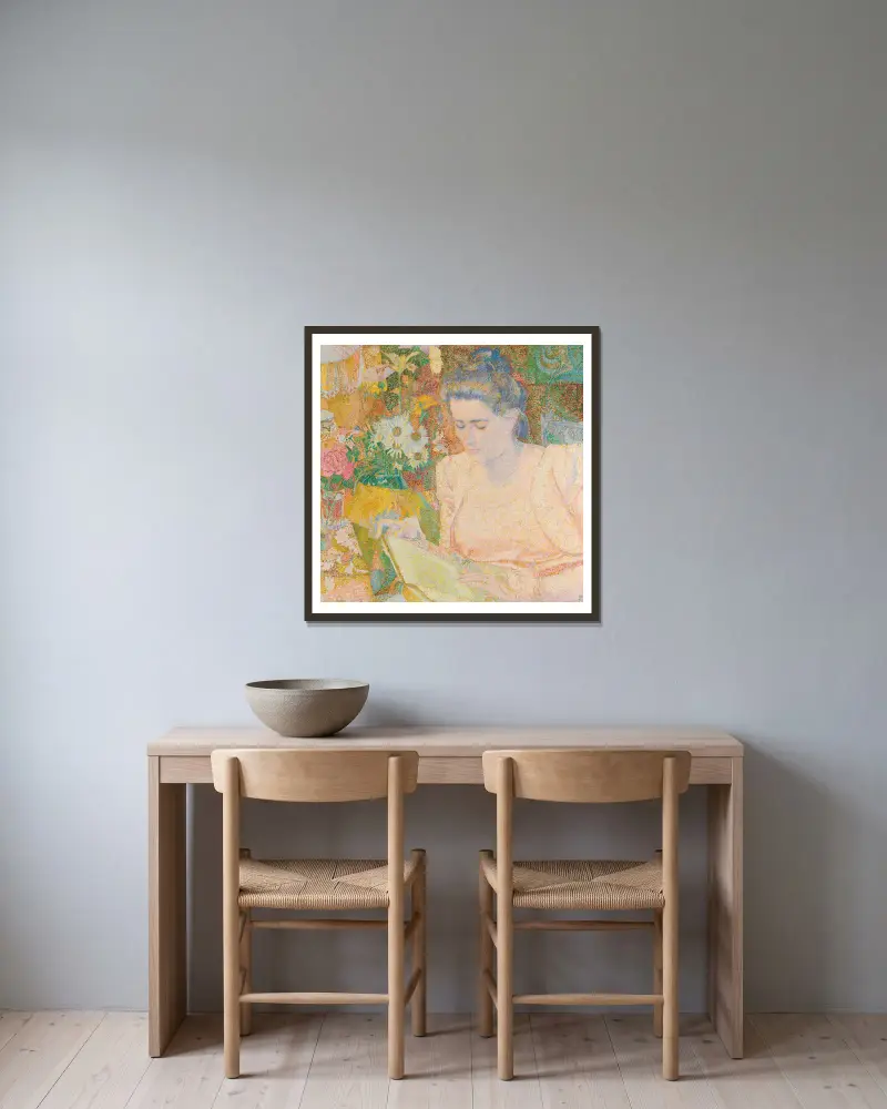 Portrait of Mrs Marie Jeannette de Lange av Jan Toorop inramad på en vägg