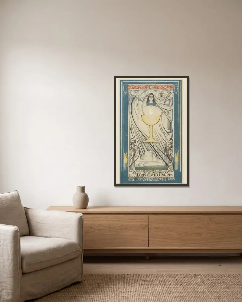 Poster for the International Eucharistic Congress av Jan Toorop inramad på en vägg
