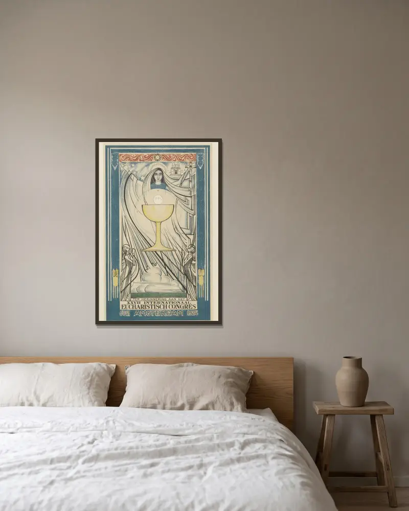 Poster for the International Eucharistic Congress av Jan Toorop inramad på en vägg