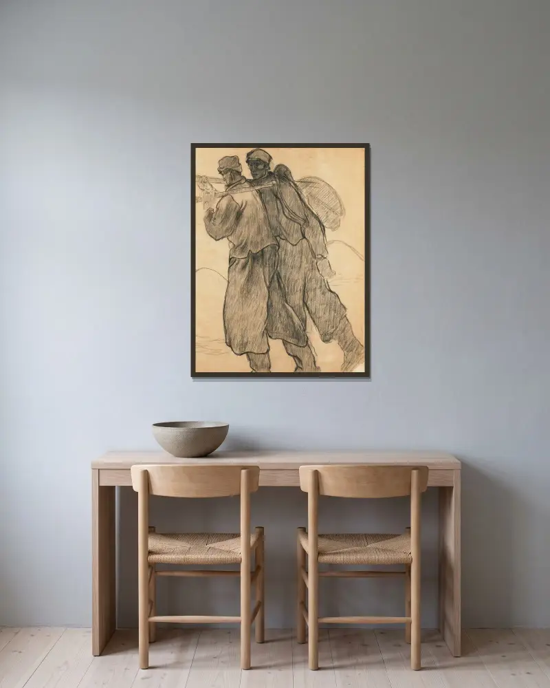Twee schelpenvissers av Jan inramad på en vägg