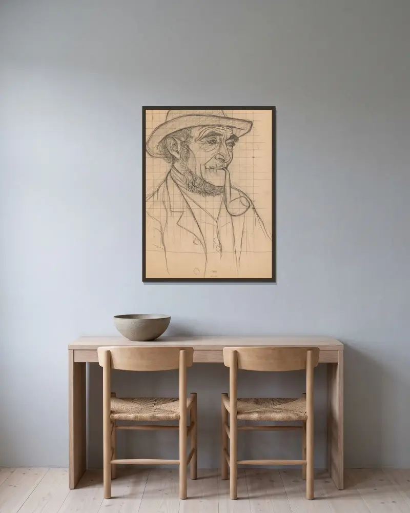 Boer met een pijp, naar rechts av Jan Veth inramad på en vägg