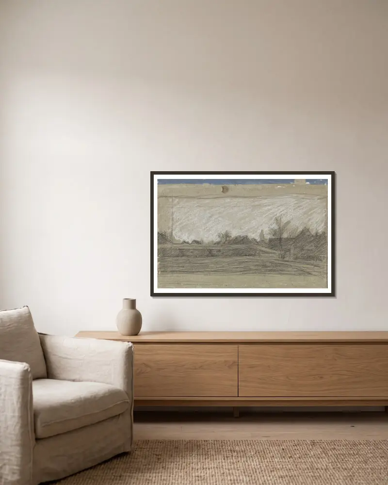 Gezicht op een dorp av Jan Veth inramad på en vägg