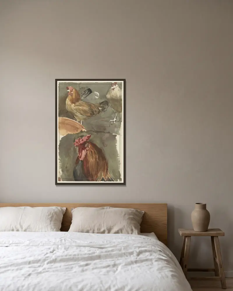 Tupp med höns av Jan Veth inramad på en vägg