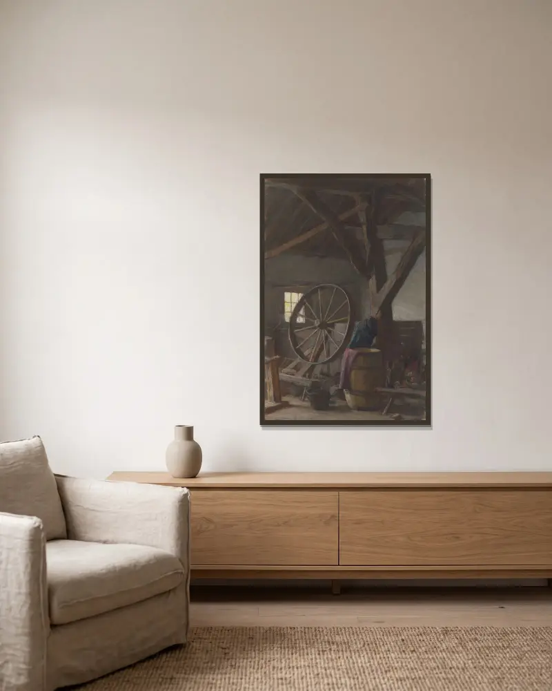 Interieur einer Bauernscheune von Jan Veth gerahmt an einer Wand