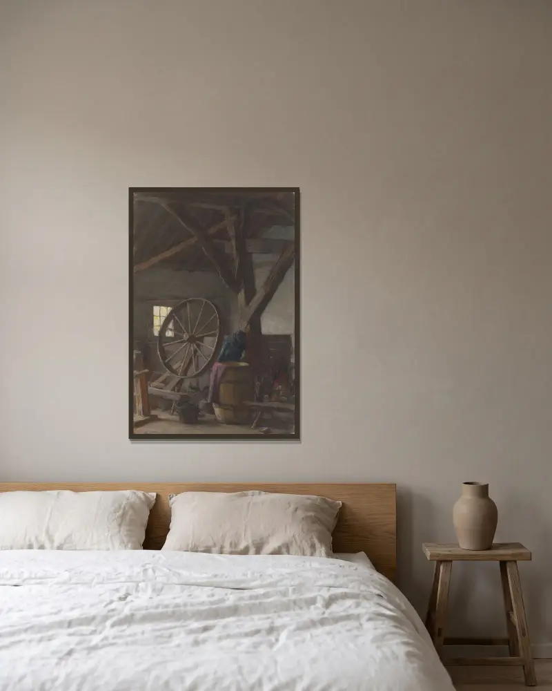 Interieur einer Bauernscheune von Jan Veth gerahmt an einer Wand