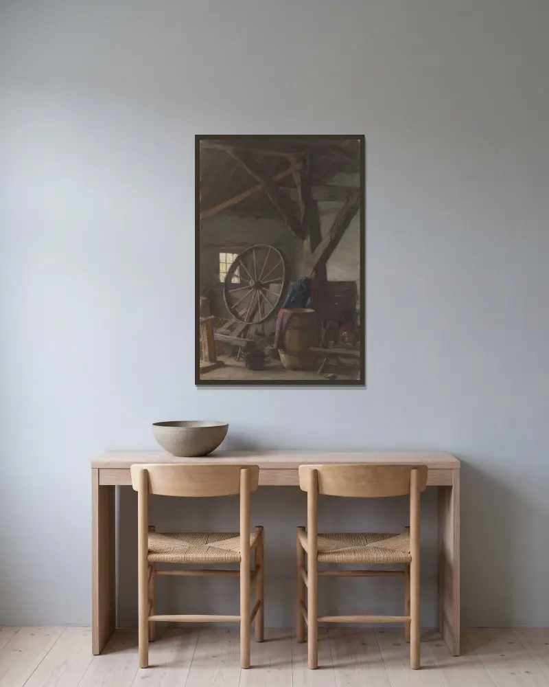 Interieur einer Bauernscheune von Jan Veth gerahmt an einer Wand
