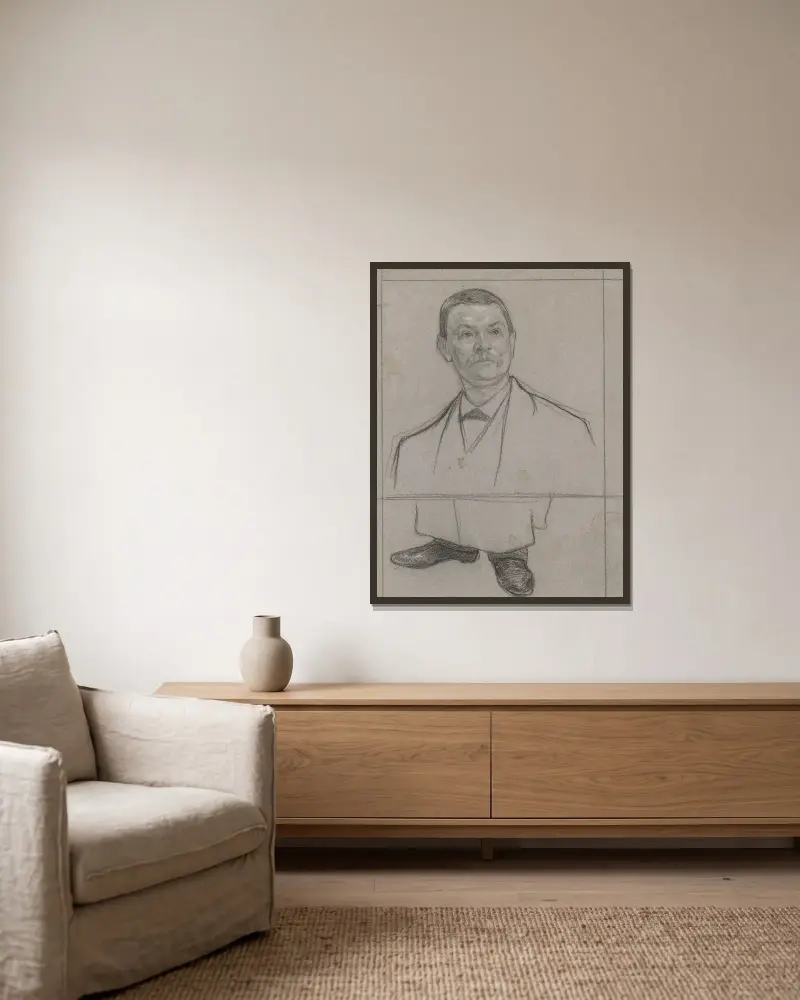 Portret en voeten van de ober Johan uit de Poort van Cleve av Jan Veth inramad på en vägg
