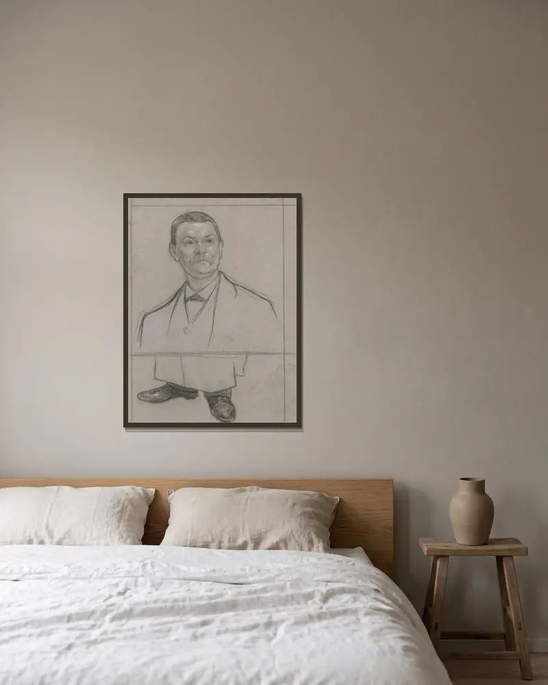 Portret en voeten van de ober Johan uit de Poort van Cleve av Jan Veth inramad på en vägg