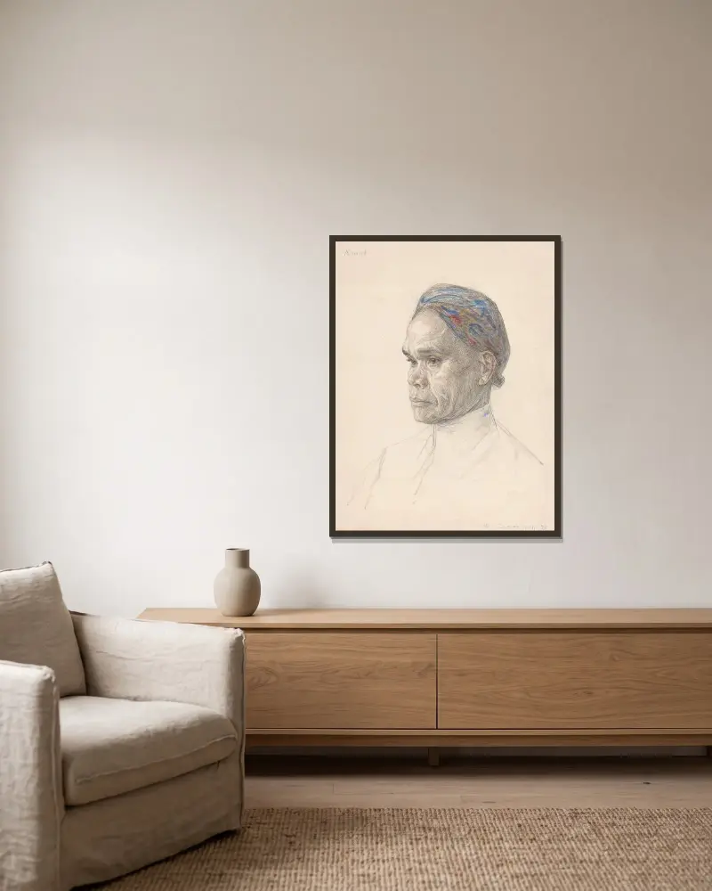 Portret van Amat av Jan Veth inramad på en vägg