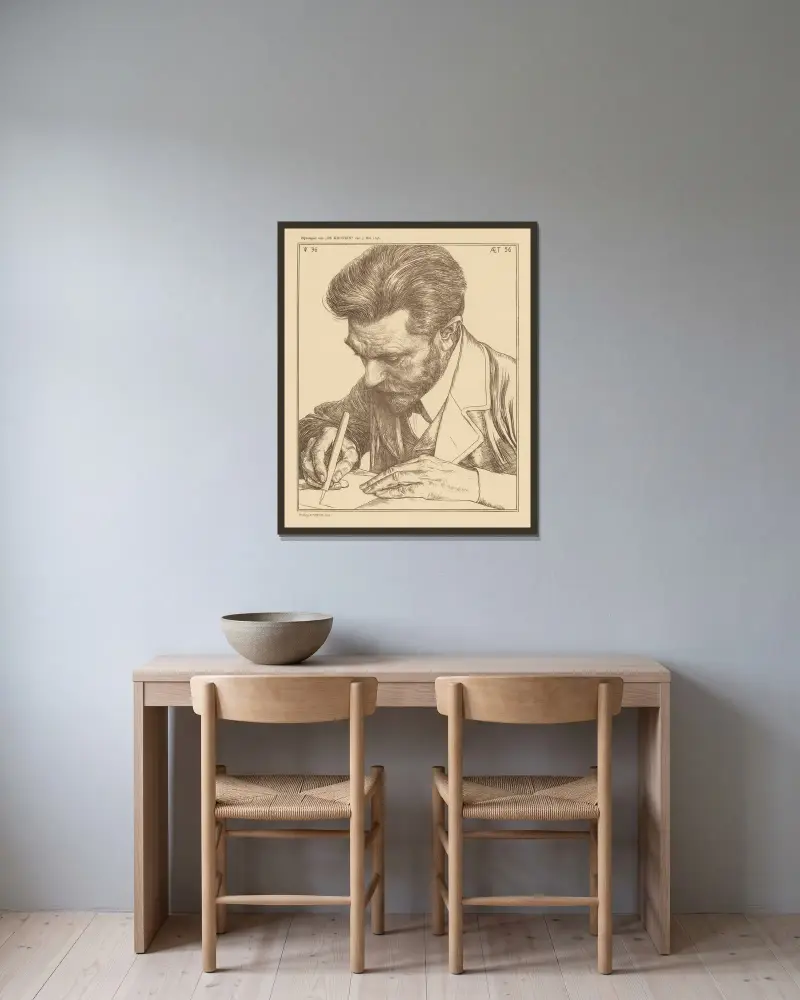 Porträtt av August Bebel av Jan Veth inramad på en vägg