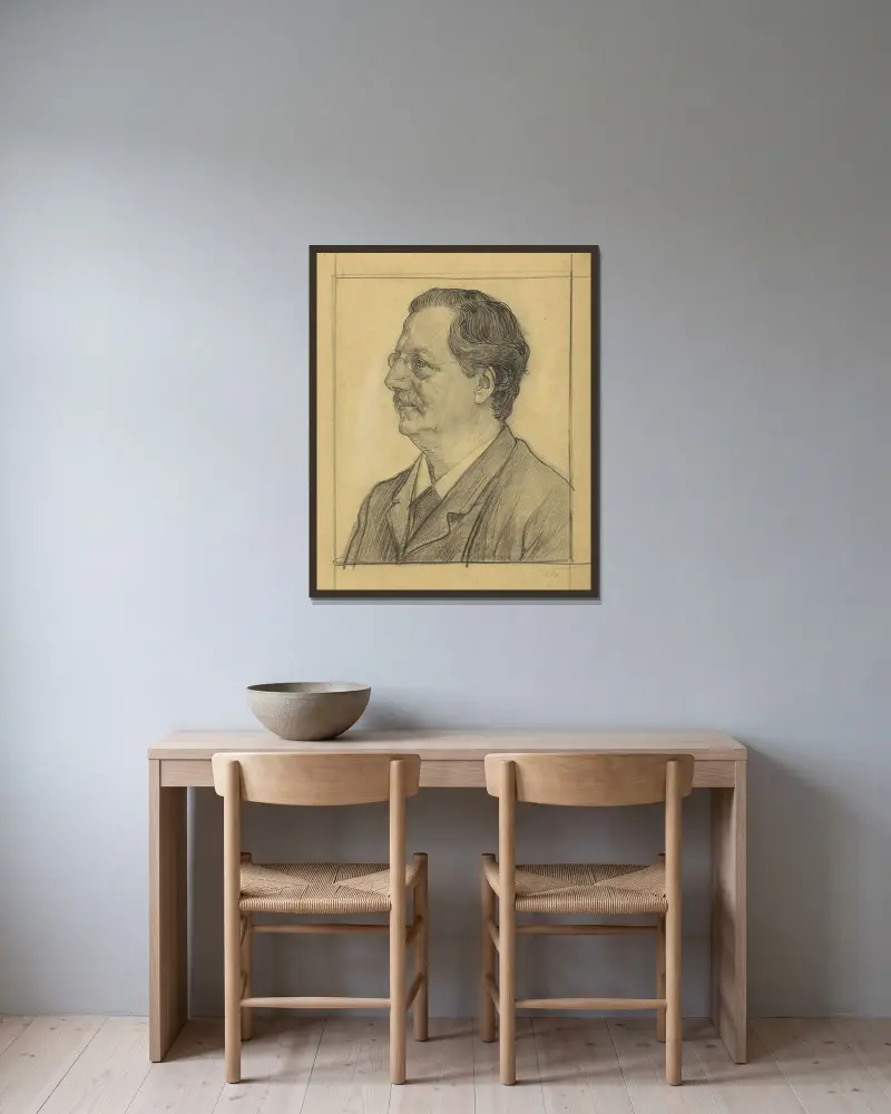Porträtt av Charles Boissevain av Jan Veth inramad på en vägg