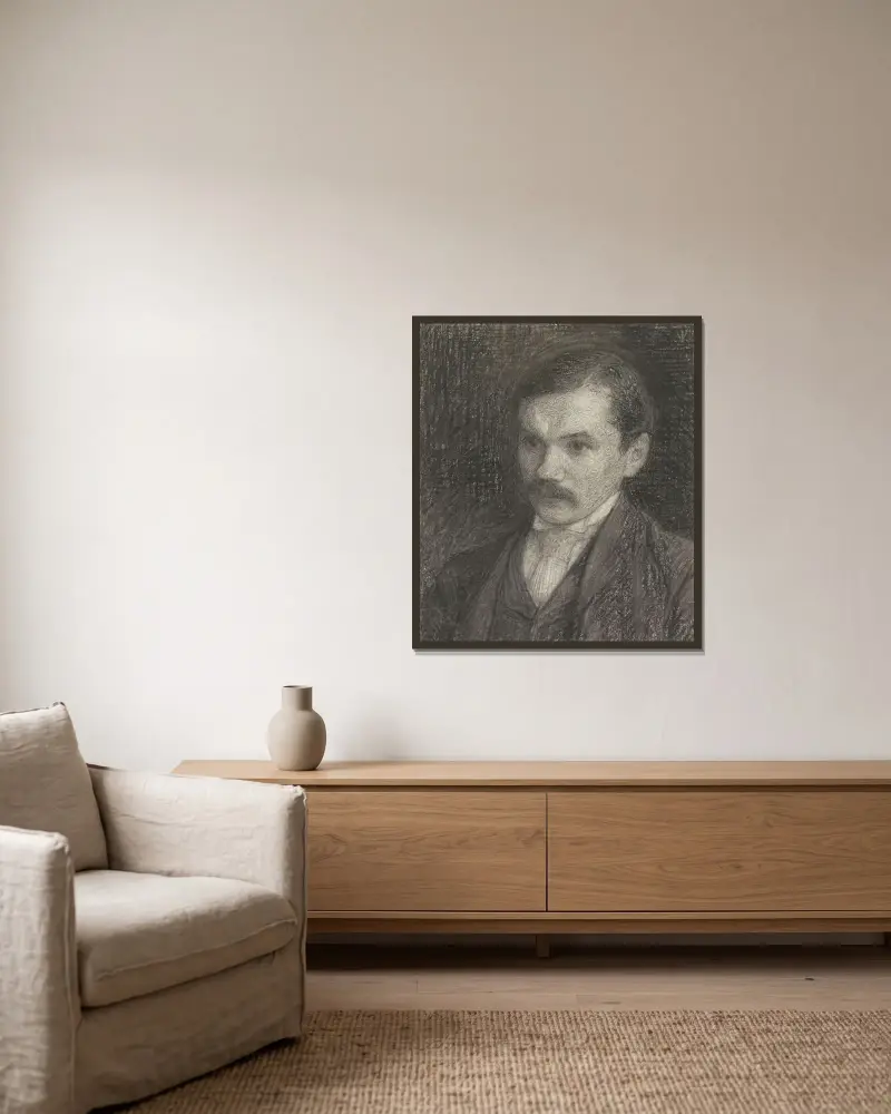 Porträtt av författaren Frederik Willem van Eeden av Jan Veth inramad på en vägg