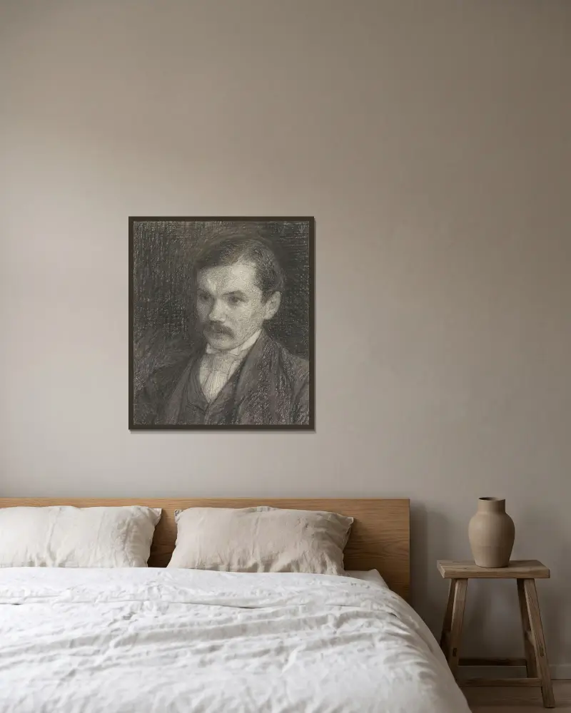 Porträtt av författaren Frederik Willem van Eeden av Jan Veth inramad på en vägg