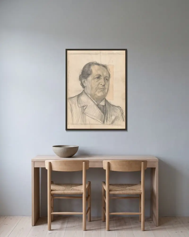 Porträtt av dr. Abraham Kuyper av Jan Veth inramad på en vägg