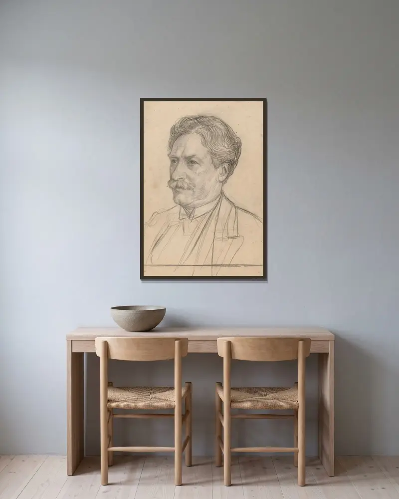 Porträtt av dr. H. Snellen av Jan Veth inramad på en vägg