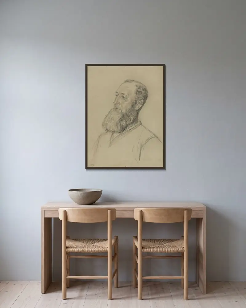 Porträtt av en ägghandlare från Broek av Jan Veth inramad på en vägg