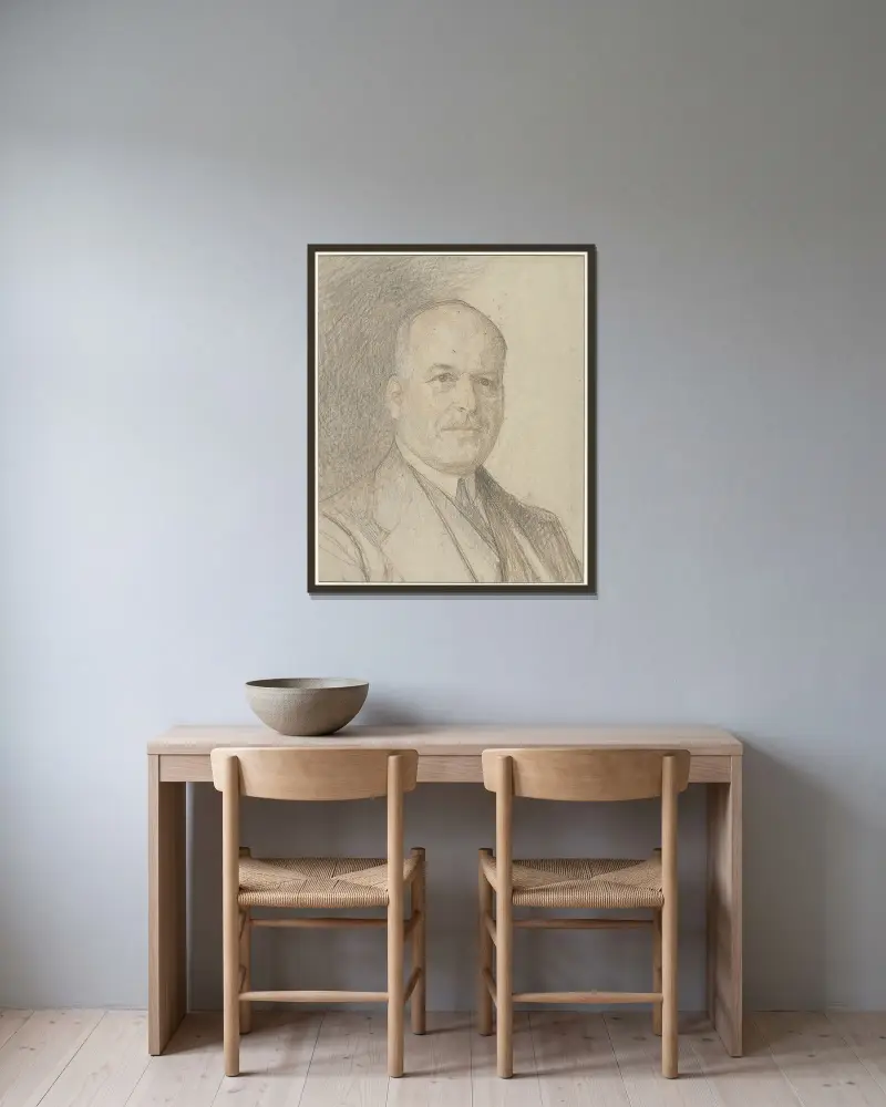 Porträtt av en herre, troligen Walter Cohen av Jan Veth inramad på en vägg