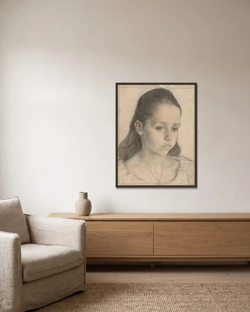 Porträtt av en flicka Kolkman av Jan Veth inramad på en vägg