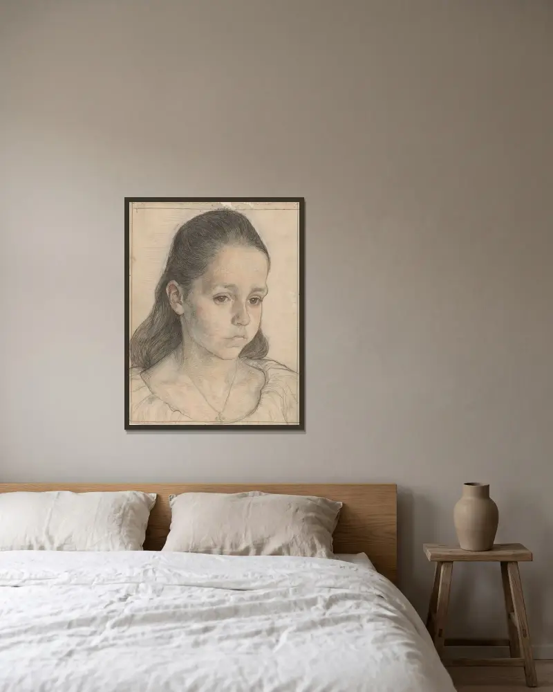 Porträtt av en flicka Kolkman av Jan Veth inramad på en vägg