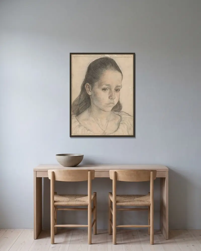 Porträtt av en flicka Kolkman av Jan Veth inramad på en vägg