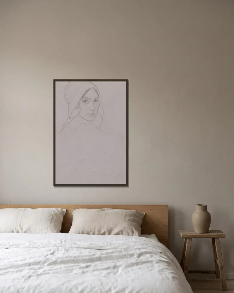 Porträtt av en flicka med huva av Jan Veth inramad på en vägg