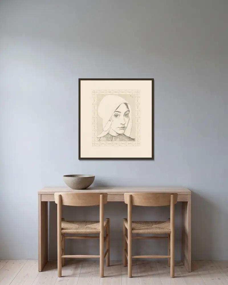 Porträtt av en flicka av Jan Veth inramad på en vägg