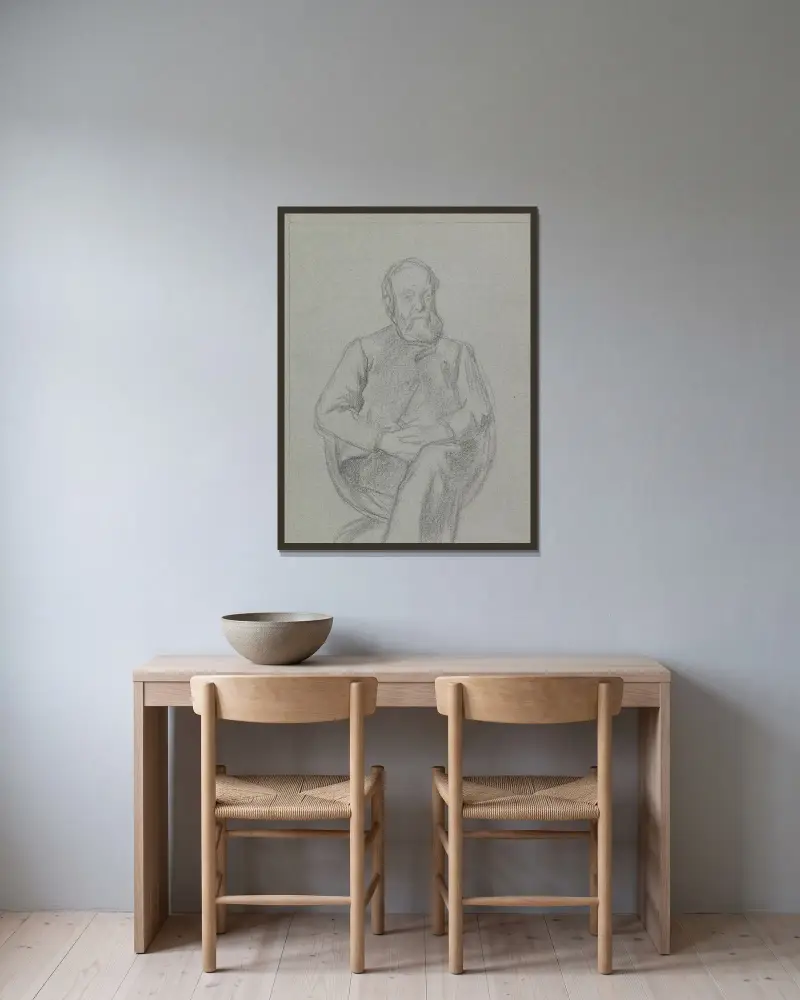 Porträtt av en sittande man av Jan Veth inramad på en vägg