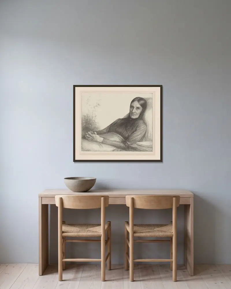 Porträtt av Elisabeth Ragazzi van den Wall Bake av Jan Veth inramad på en vägg